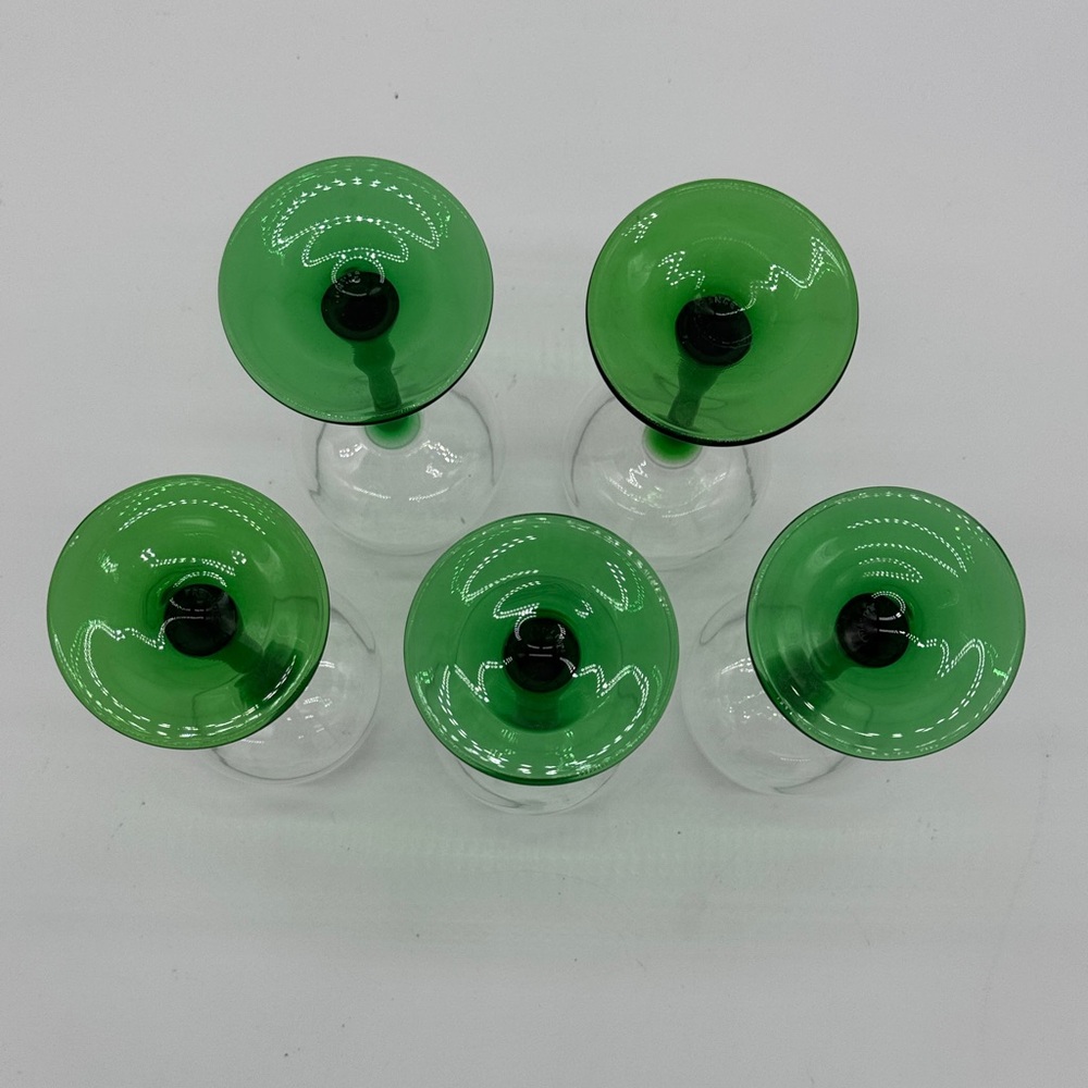 1950s Crystal d'Arques Verrier Luminarc France Green Stem Wine Glasses Set of 5 - Picture 5 of 5